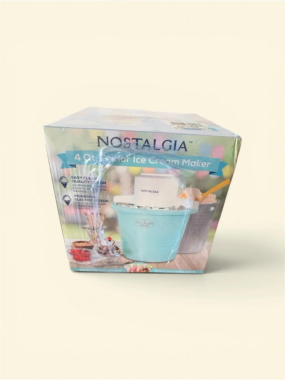 Nostalgia Parlor Ice Cream Maker in Aqua and White